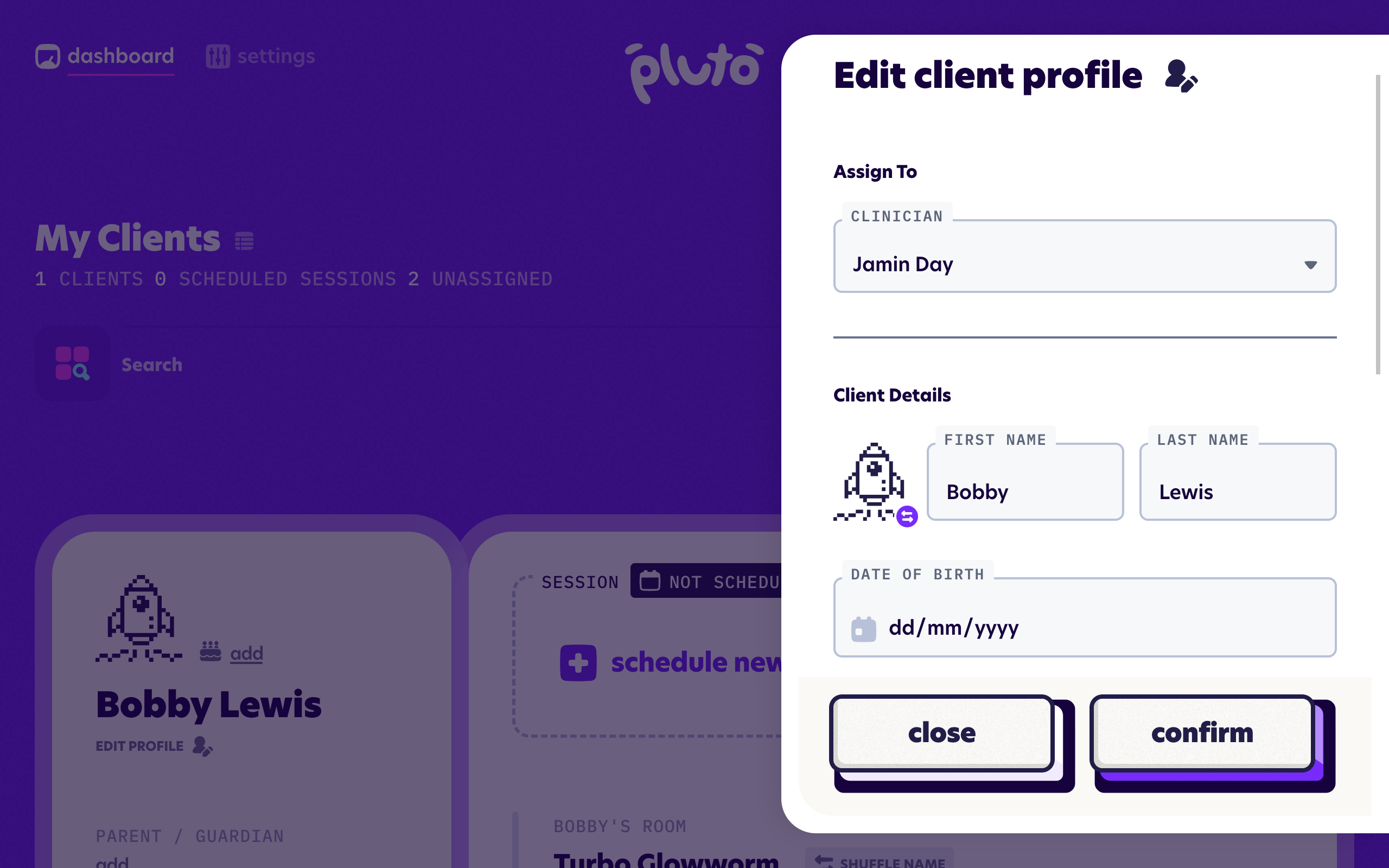 The Edit client form