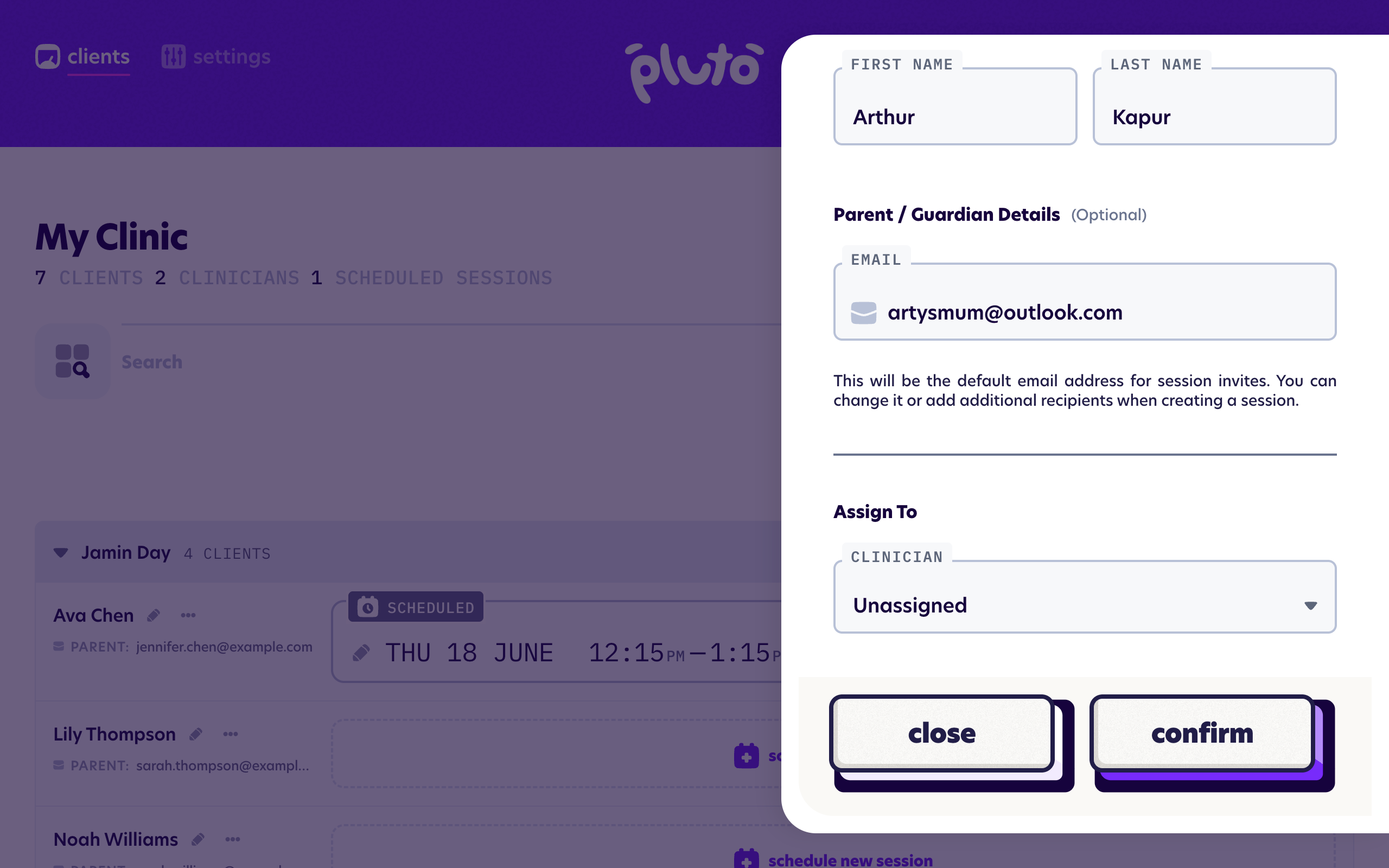 The Create new client form (admin view)