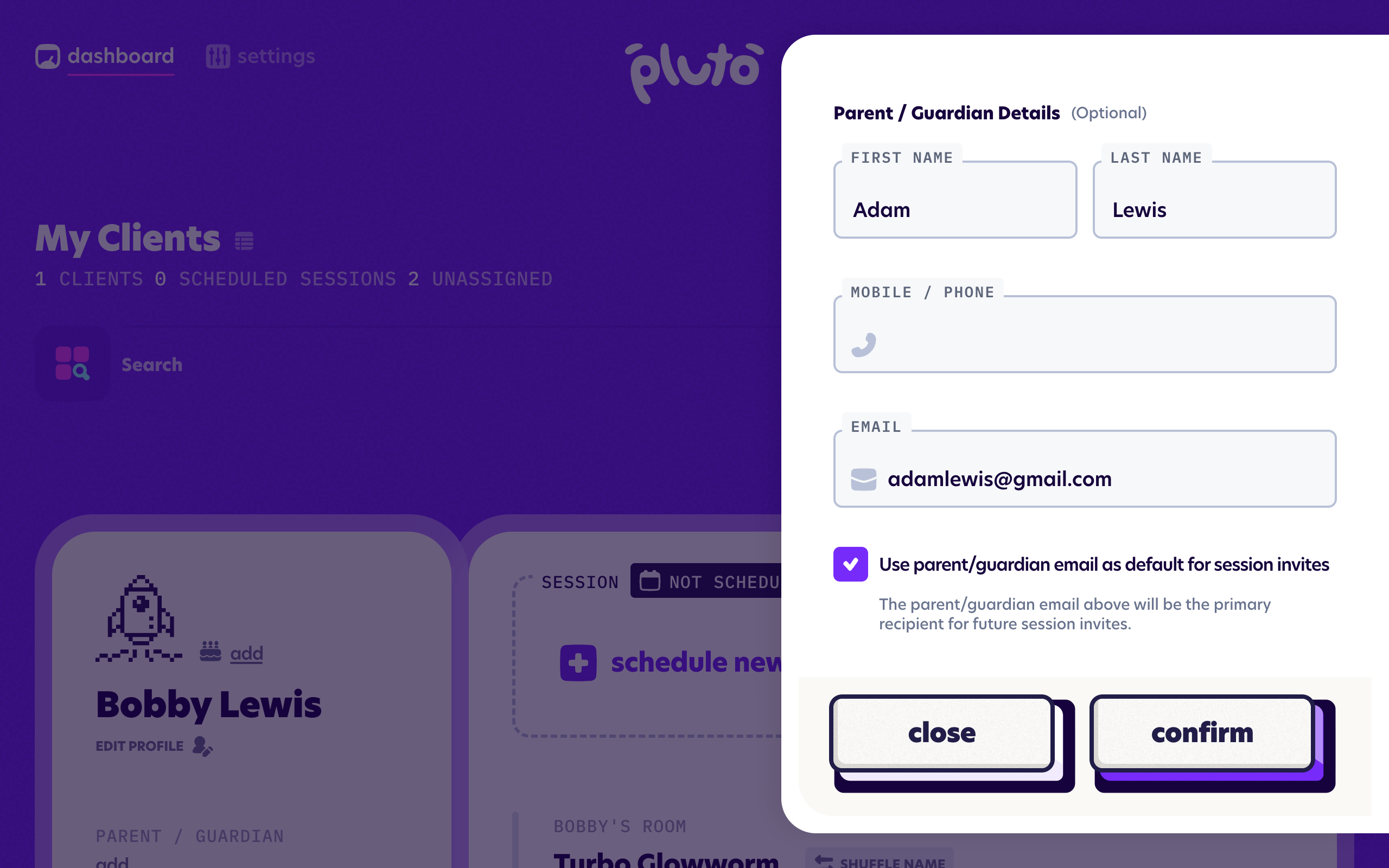 Editing parent/guardian details