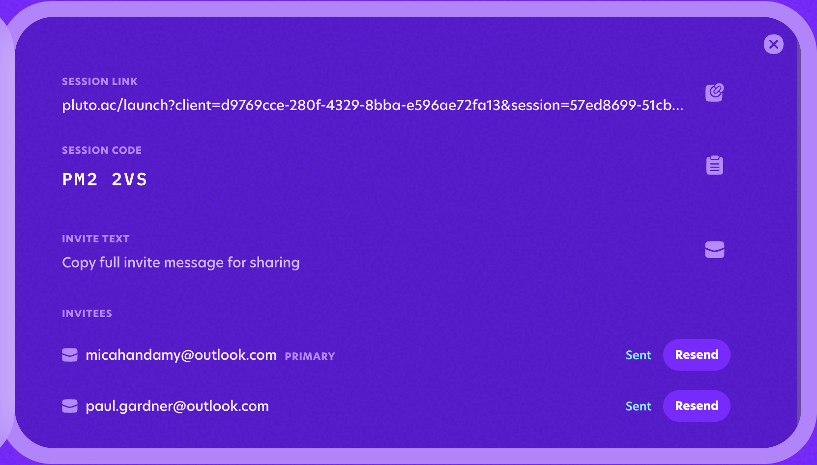 Invite statuses in card view