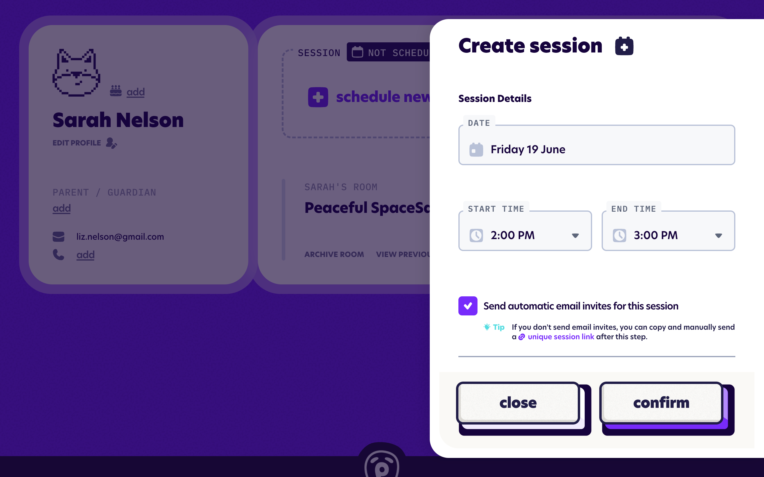 The schedule session form
