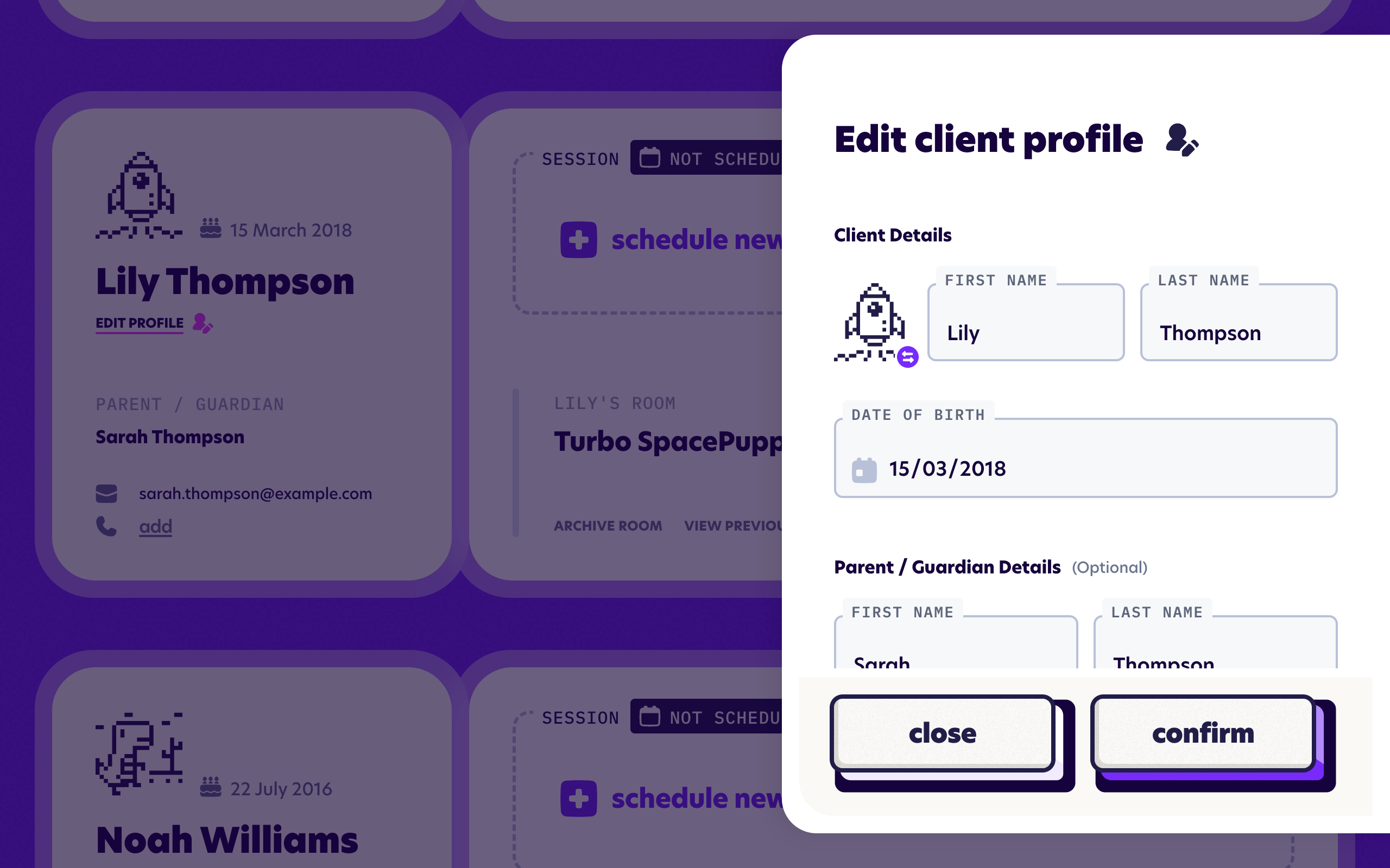 The Edit client form