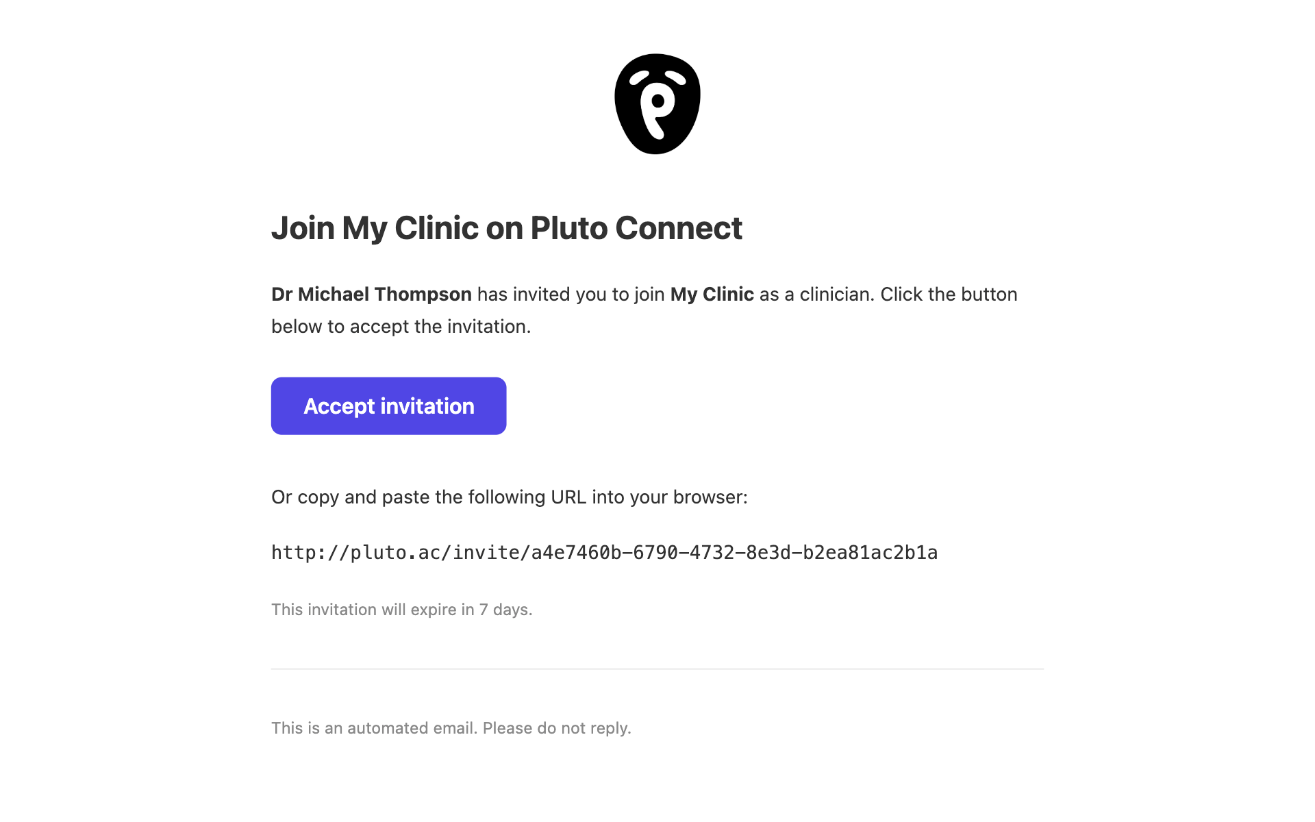 Click the link in the invite email to join a clinic