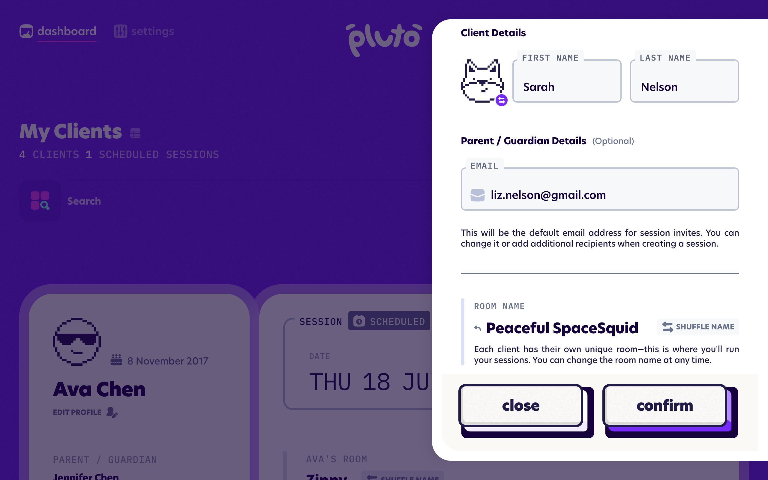 The Create new client form