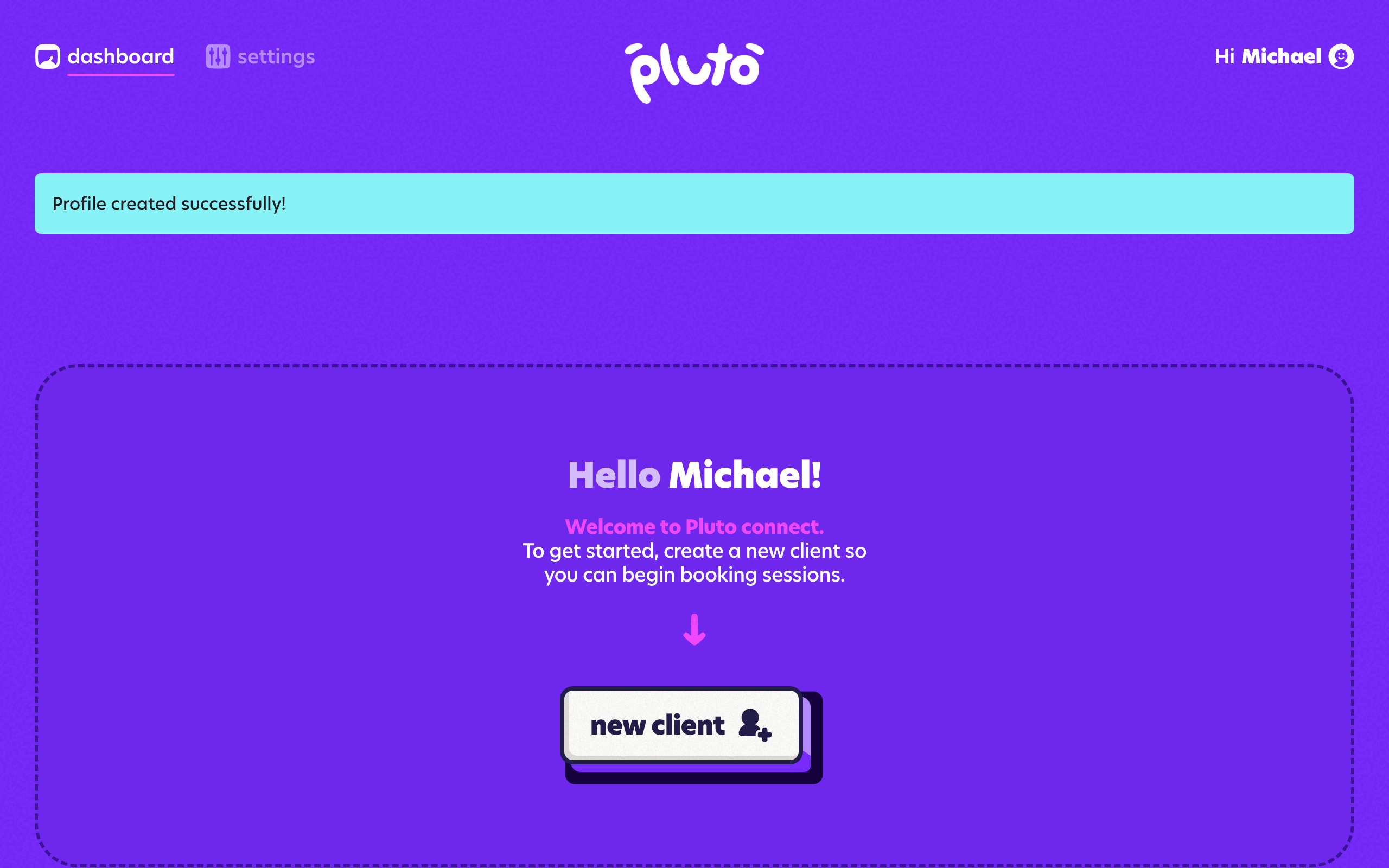 A fresh Pluto account, ready to use