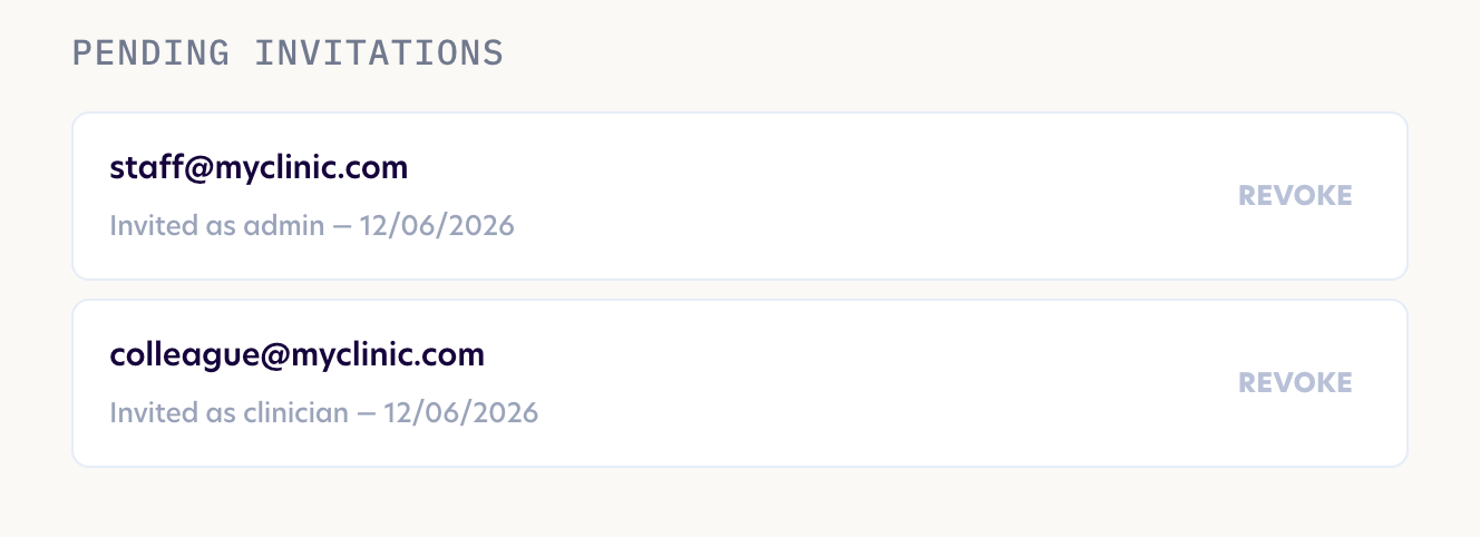 A pending invitation, with the option to revoke it