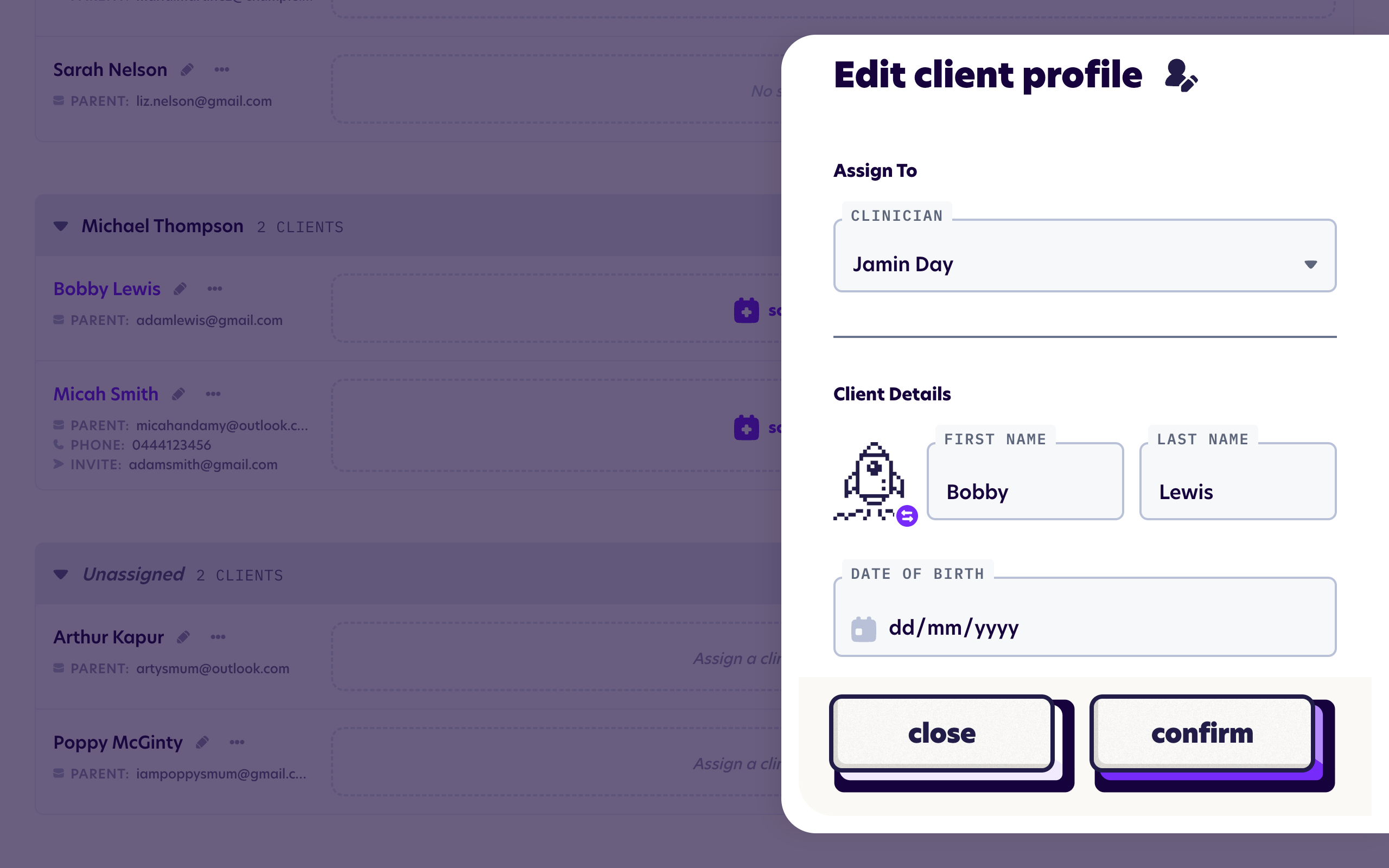 The Edit client form