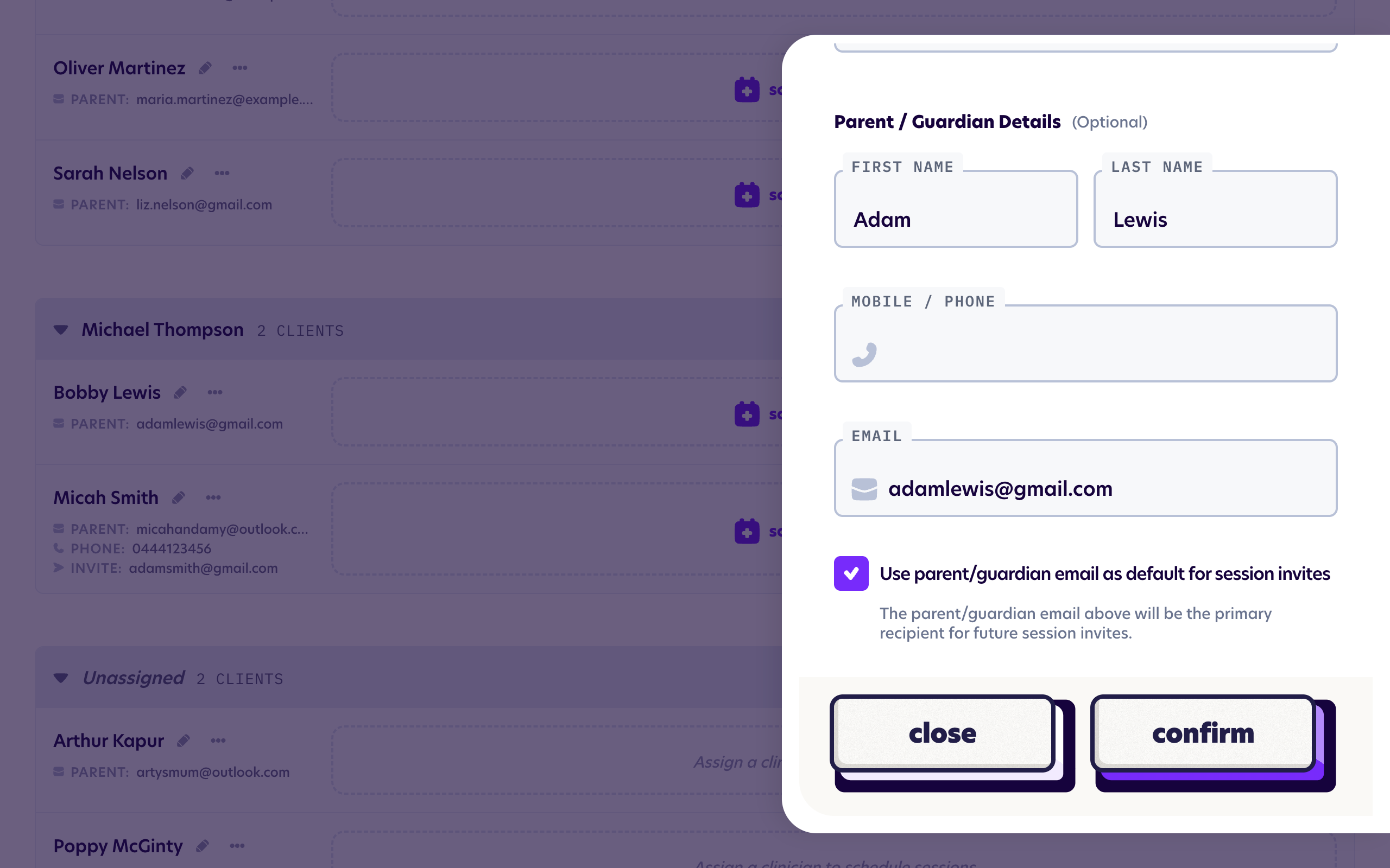 Editing parent/guardian details