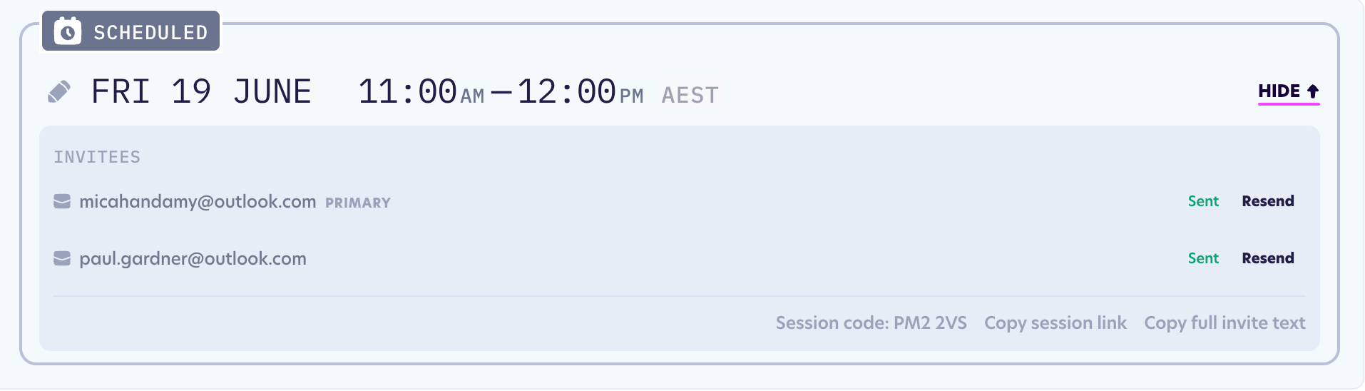 Invite statuses in table view